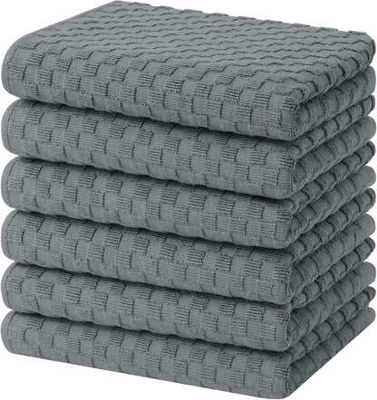 100% Cotton Terry Kitchen Towels(15" X 25", 6 Pack), Dark Grey | Soft and Super Absorbent Dish Towels, 380 GSM Reusable Tea Towel with Hanging Loop, Pineapple Grid Designed1