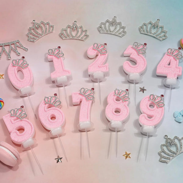 Pink Crown Number 3 Birthday Candle, 3Rd Birthday Crown Girl, Princess Cake Topper, Anniversary Celebrations Party Supplies7