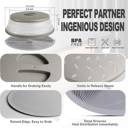 2 in 1,  Microwave Splatter Cover for Food & Silicone Microwave Mat, Mat as Bowl Holder, Trivet, Pot Holders, Drying, Baking, Utensils Rest for Kitchen Counter, Dishwasher Safe, Grey6