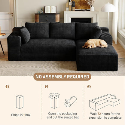 96" L-Shaped Cloud Boneless Couch Sofa with Chaise, Black6