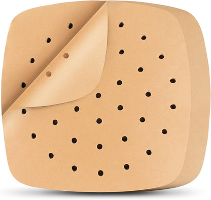 Air Fryer Liners, 200Pcs Square, 8.5 Inch Perforated Parchment Paper Sheets for Baking,  Parchment Paper for Air Fryer and Bamboo Steaming Basket (Unbleached)1