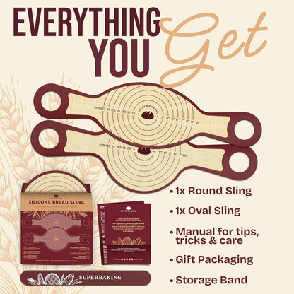Pro Silicone Bread Sling 2 Pcs - 9In round & Oval | 482F Heat Resistant, Non-Stick Dutch Oven Liners, Long Handles, Reusable Sourdough Baking Supplies9