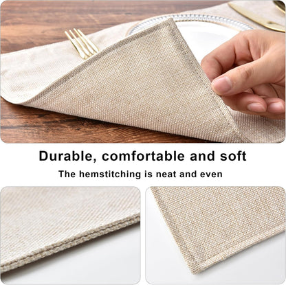 Faux Linen Placemats Set of 8, Heat Resistant Washable Double Layer Cloth Place Mats for Dining Table, Wrinkle Resistant Linen Textured Farmhouse Kitchen Decor (8, Light Linen)4