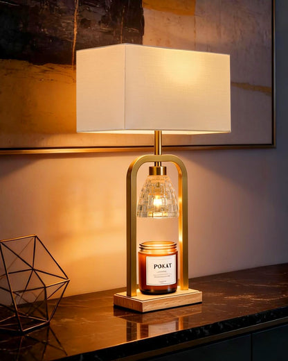 2 in 1 Gold Table Lamp with Candle Warmer, Timer & Dimmer, Modern1