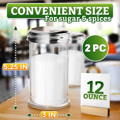 Set of 2 Glass Sugar Dispenser with Pour Spout, 12 Oz, Flip Lid2