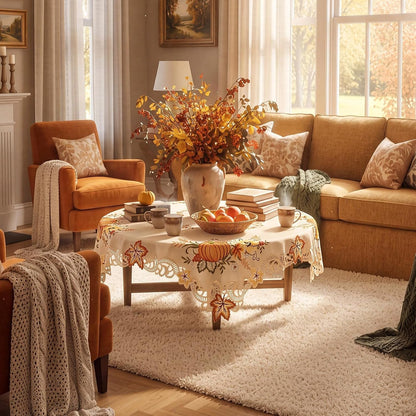 Fall Tablecloth Embroidered 34 Inch Square for Thanksgiving4