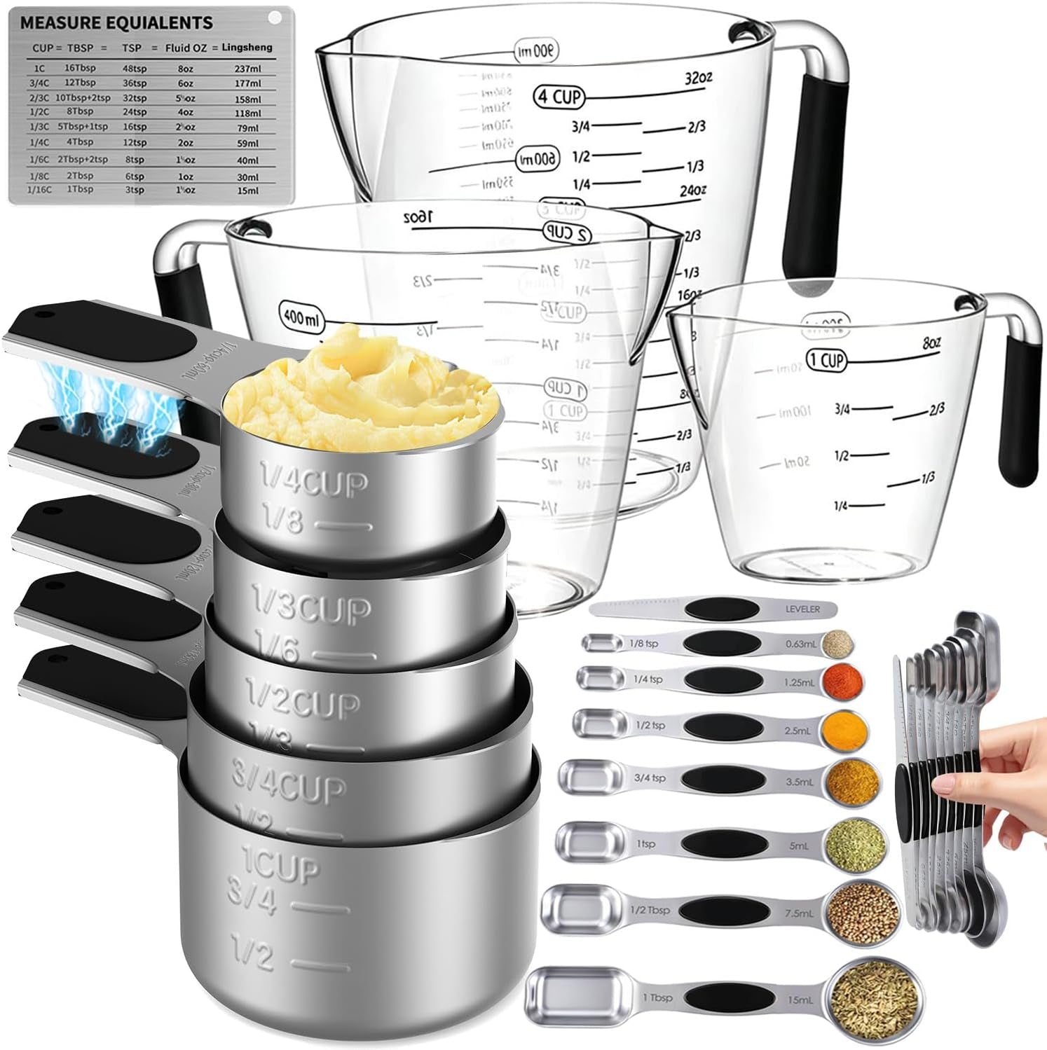 measuring-cups-and-spoons-set-magnetic-measuring-5-cups-7-spoons-1-leveler-3-plastic-measuring-cup-with-1-measuring-conversion-chart-metal-stainless-steel-for-baking-cooking
