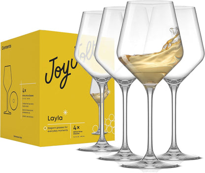Layla White Wine Glasses, Set of 4 Italian Glasses, 13.5 Oz Clear – Made in Europe1