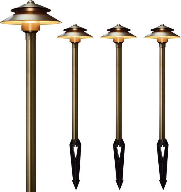 Solid Brass Low Voltage Landscape Pathway Lights (6'' Shade, 19'' Tall), 12V LED Heavy Duty Path Lighting Outdoor Wired, Waterproof Antique Bronze Walkway Light without G4 Bulb, 4 Pack1