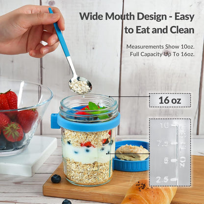16 Oz Glass Overnight Oats Containers with Lids and Spoon Chia Pudding Jars4