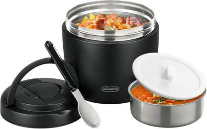 Thermo Food Jar for Hot Food 32OZ Soup Thermo Lunch Containers Wide Mouth Vacuum Insulated Stainless Steel Leakproof Bento Box with Spoon (Black)1