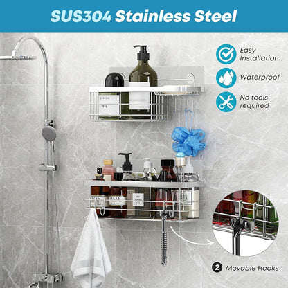 Shower Caddy and Soap Dish Holder with Hooks, Rust Resistant, 2 Pack9