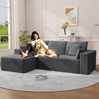 Pingliang 102" Cloud L-Shaped Sectional Sofa, Dark Grey Corduroy7
