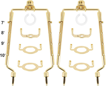 2 Pack  7 8 9 10 Inch Lamp Shade Harp Holder,Adjustable Lamp Harp Kit,Fit 3/8 IP Standard,E14,E26,E27 Light Base UNO Fitter Adapter,Golden Horn Frame Lampshade Bracket (Golden)1