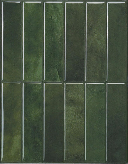 Peel and Stick Backsplash, Stacked Forest Green, 11.43"X9" | Pack of 5 (3.5 Sq Ft), Glossy, Heat/Moisture Resistant, Low VOC, Kitchen/Bathroom, Renter Friendly, Made in Canada1