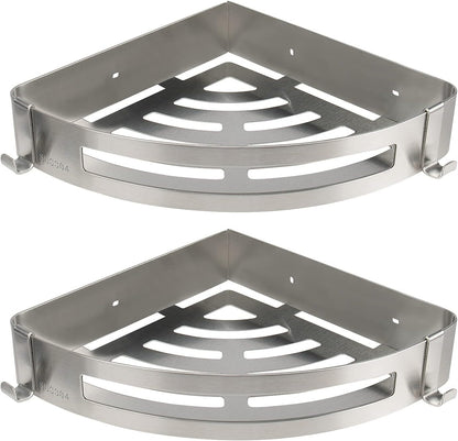 Bathroom Shower Caddy 2 Pack, 304 Stainless Steel Shower Organizer with 2 Hooks, No Drill (Corner Shelf, Brushed Nickel)1