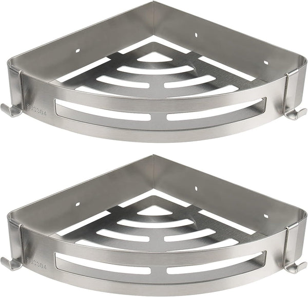 Bathroom Shower Caddy 2 Pack, 304 Stainless Steel Shower Organizer with 2 Hooks, No Drill (Corner Shelf, Brushed Nickel)1