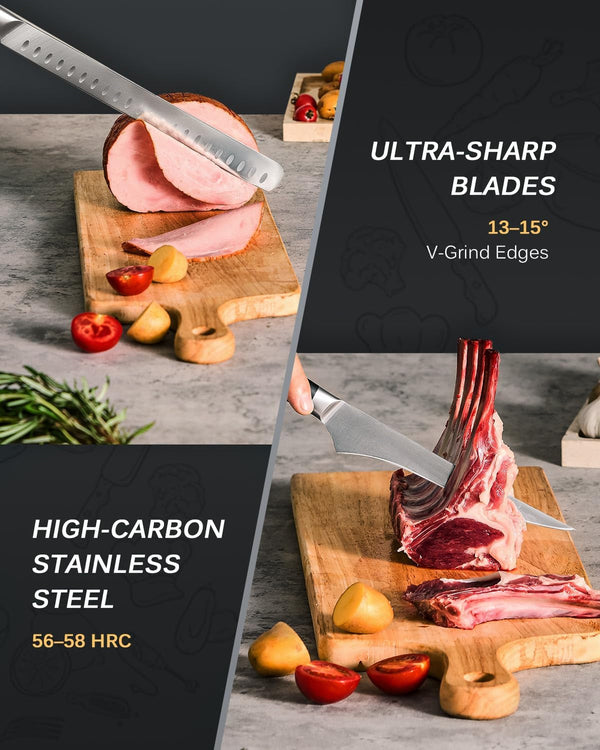 2Pc Kitchen Knife Set - Japanese Steel Boning & Slicing Knife Set | 56-58 Hrc German 1.4116 Steel Full Tang Blades, Pakkawood Handles, Meat Fruit Vegetable Prep Carving Set with Sheaths3