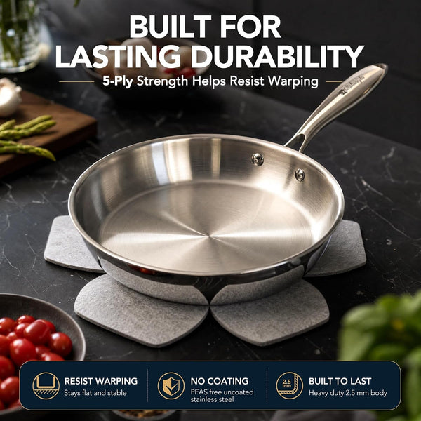 5-Ply Stainless Steel Cookware Set, 23-Piece Pots and Pans Set | Fully Clad Construction, Premium Heavy-Duty Build, Better Browning, No Coating, Oven Safe, Induction Ready4