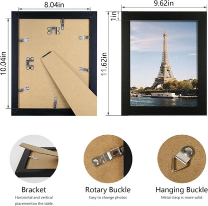 8X10 Picture Frame Set of 4, Black Wooden Frame with High Definition Glass, 8 X 10 Photo Frames for Tabletop Display and Wall Mounting5