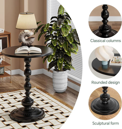 Small Side Table, round Drink Table End Table, Sofa Table TV Tray Table, Pedestal Coffee Table for Living Room, Black5