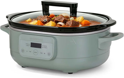 MAGNIFIQUE 6 Quart Programmable Slow Cooker Removable Healthy Nonstick Pot - Small Kitchen Appliance for Family Dinners - Serves 6+ People - Heat Settings: Keep Warm Olive1