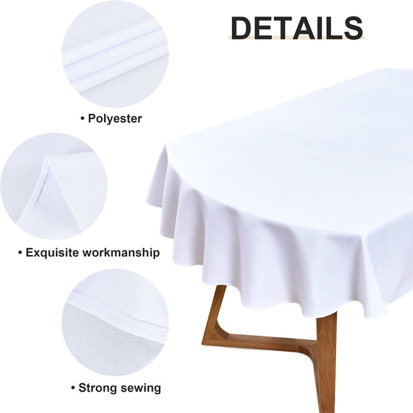 Oval Tablecloth 60 X 84 Inch Washable Fabric Table Cloth Solid White Table Cover for Dining Wedding Party Banquet Tabletop Decoration5