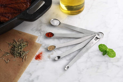 42924 Stainless Steel Mini Measuring Spoons Set, 5-Piece Small Metal Measuring Spoon Set for Spices, Baking, Cooking, Dash, Pinch, Smidgen, Drop, Tad, Silver5