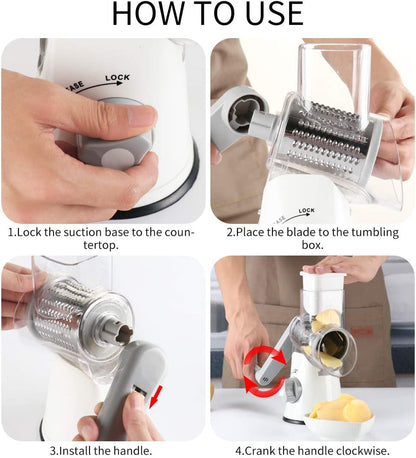 Rotary Cheese Grater Hand Crank Cheese Shredder, White7