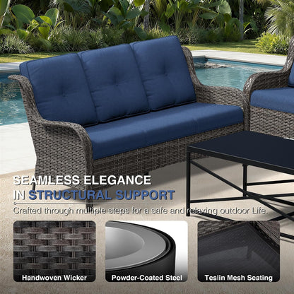 6 Piece Wicker Patio Furniture Set, Outdoor Swivel Rocker Patio Chairs with High Back, Deep Seating, Wide Armrest, Thickened Cushions, Outdoor Furniture for Deck, Porch Use4