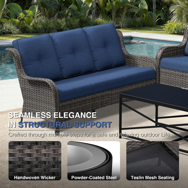 6 Piece Wicker Patio Furniture Set, Outdoor Swivel Rocker Patio Chairs with High Back, Deep Seating, Wide Armrest, Thickened Cushions, Outdoor Furniture for Deck, Porch Use4