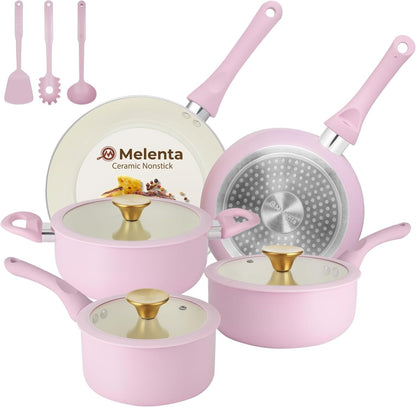 Pots and Pans Set Non Stick, 11Pcs Pink Ceramic Cookware Set | Compact Nonstick Cooking Set, Induction Cookware Set, PFOA & PFAS Free, Non-Toxic, Easy Food Release, Easy to Clean1