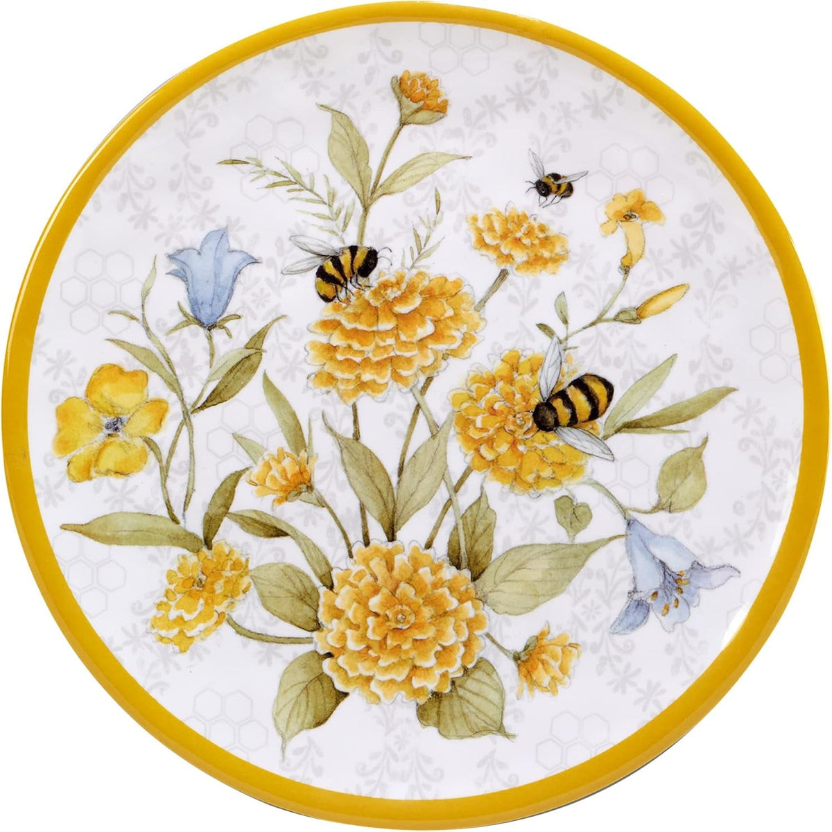 bee-sweet-12-piece-melamine-dinnerware-set-service-for-4-bee-floral-plates-and-bowls-durable-shatterproof-outdoor-tableware-for-spring-summer-entertaining