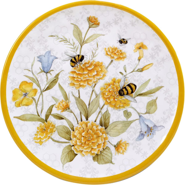 Bee Sweet 12-Piece Melamine Dinnerware Set, Service for 4, Bee & Floral Plates and Bowls, Durable Shatterproof Outdoor Tableware for Spring & Summer Entertaining3