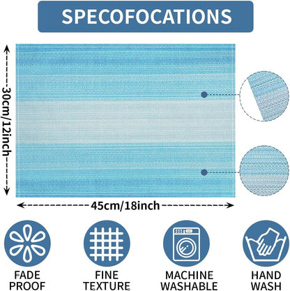 Blue Placemats Set of 6, Linen Woven Place Mats for Kitchen Table Indoor/Outdoor, 12" X 18" Washable Gradient Blue Placemat Dining Table Mats3