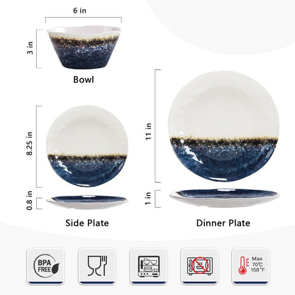 12-Piece Melamine Dinnerware Set for 4, Blue Ombre Plates and Bowls6