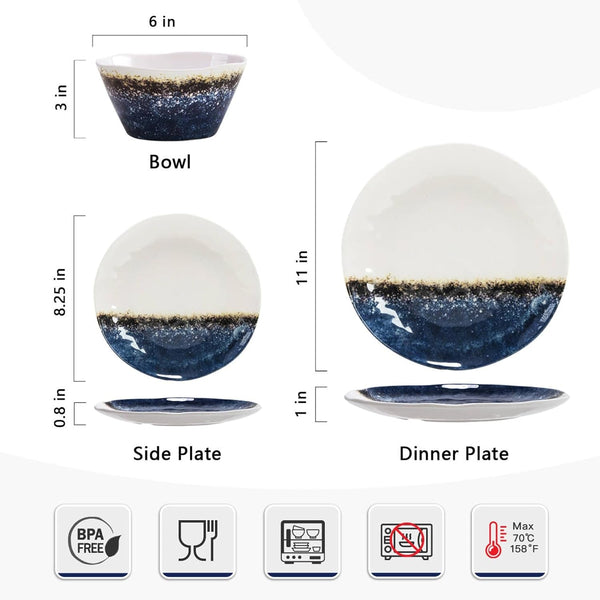 12-Piece Melamine Dinnerware Set for 4, Blue Ombre Plates and Bowls6