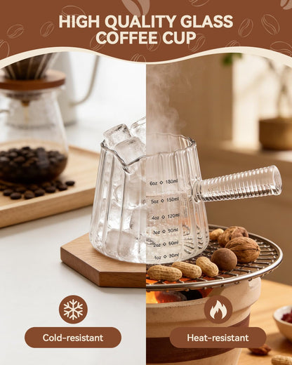 6OZ Glass Measuring Cup - 180Ml Borosilicate Glass Espresso Shot Glass with Glass Handle, V-Shaped Spout for Milk Frothing, Espresso Accessories for Machine, Dishwasher Safe3