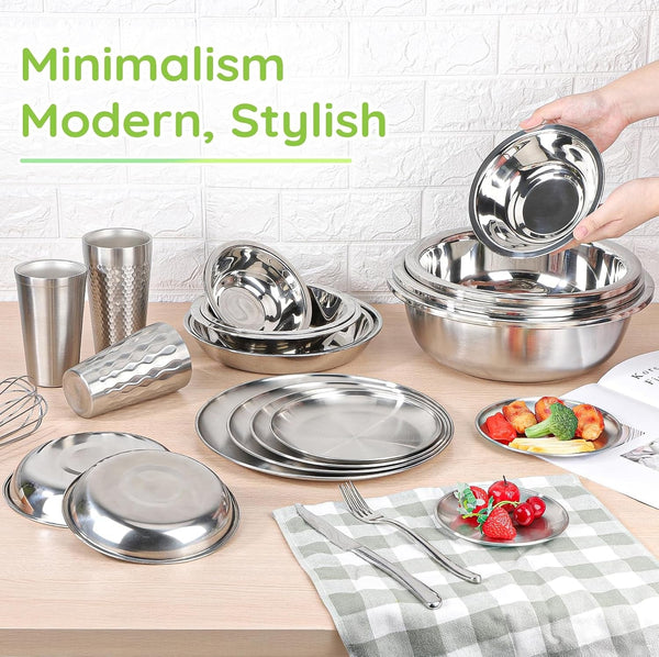 304(18/8) Stainless Steel Mixing Bowls for Kitchen, 6 Pack 7" 21.22 Fl.Oz Metal Mixing Bowls Set Stackable for Baking Serving Cooking Food Prep Storage Dishwasher Safe Heavy Duty8