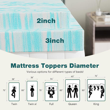Memory Foam Mattress Topper, Full Size, 3 Inch Cooling Pad | Cooling Gel Infused, Ventilated, Breathable Toppers Pad, RV, Camper, Sofa Bed Use, Blue7