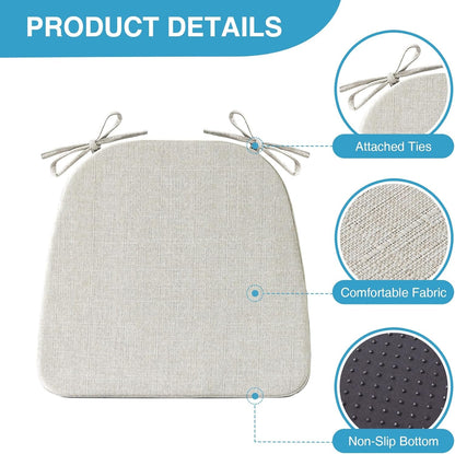 Chair Cushions for Dining Chairs Set of 4, Non Slip Kitchen Chair Pads, 17" X 16" X 2", Indoor Dining Chair Cushions with Ties, D-Shaped Seat Cushions for Kitchen Chairs, Beige2