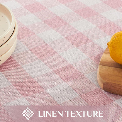 Pink Gingham Tablecloth Rectangle, Outdoor Linen Cotton Checkered Table Cloth with Tassel, Heavy Duty Wrinkle Free Buffalo Plaid Table Cover for Kitchen Dining Home Party - 55 X 84 Inch4