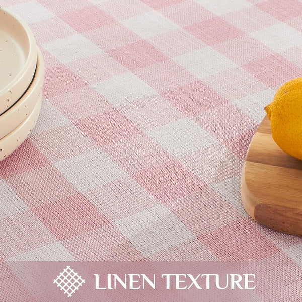 Pink Gingham Tablecloth Rectangle, Outdoor Linen Cotton Checkered Table Cloth with Tassel, Heavy Duty Wrinkle Free Buffalo Plaid Table Cover for Kitchen Dining Home Party - 55 X 84 Inch4