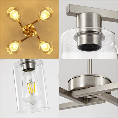 4-Light Brushed Nickel Dining Room Chandelier, Modern Glass Pendant Light7