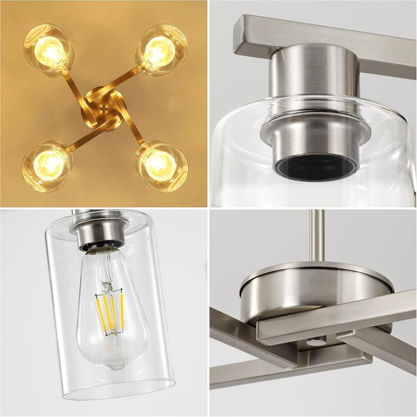 4-Light Brushed Nickel Dining Room Chandelier, Modern Glass Pendant Light7