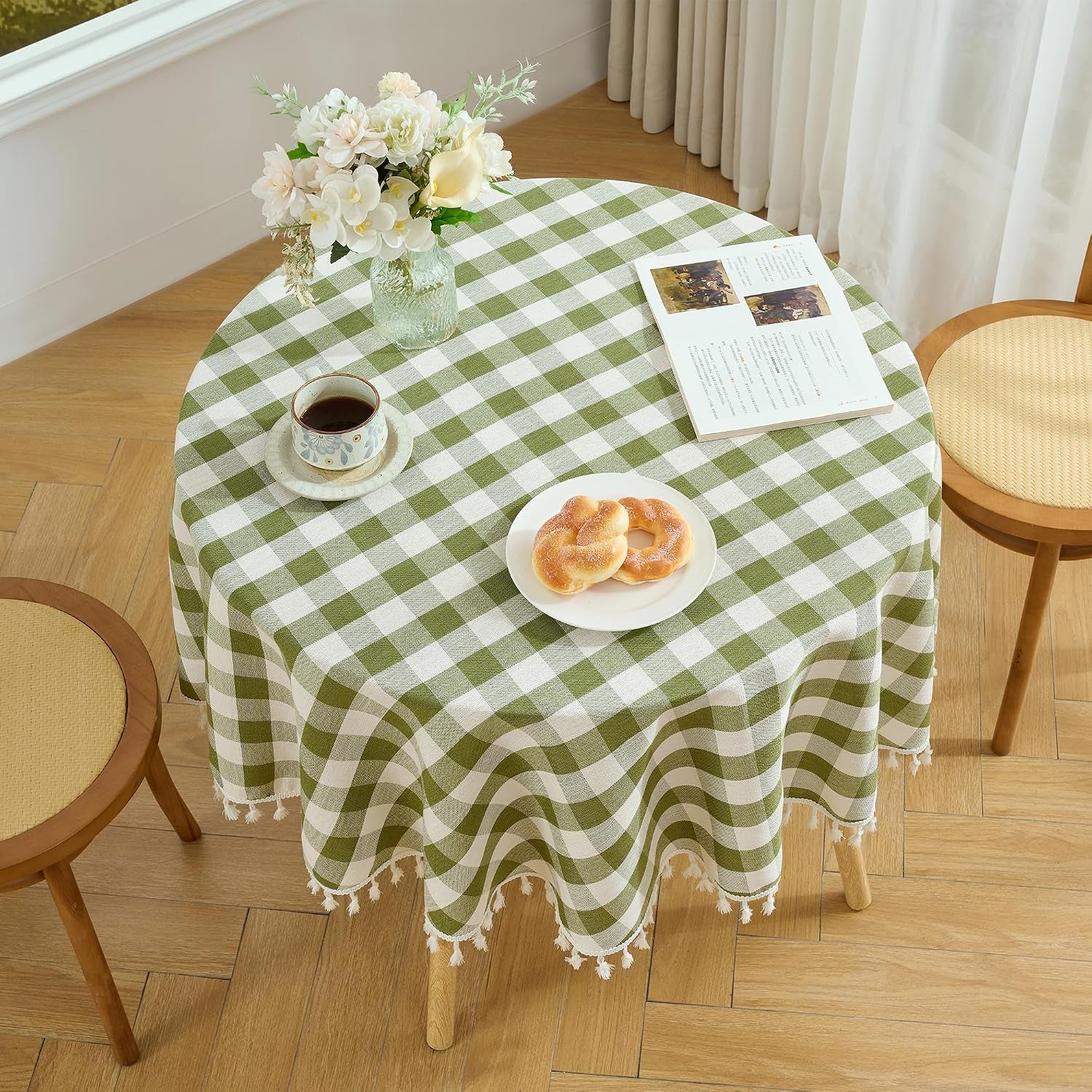 round-gingham-tablecloth-60inch-cotton-linen-style-green