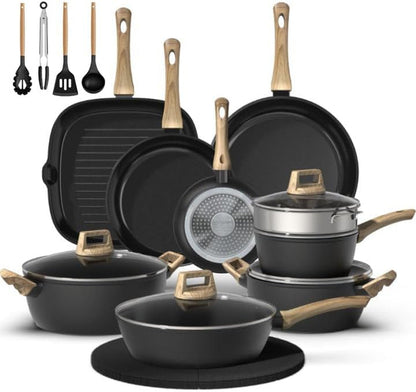 23-Piece Pots and Pans Set Non Stick,Titanium Ceramic Cookware Set Non Toxic,Long-Lasting,Pfas Free,Induction Compatible,Complete Kitchen Set with 3 Frying Pans for All Cooking Needs1