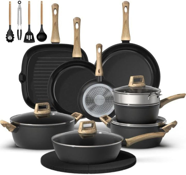 23-Piece Pots and Pans Set Non Stick,Titanium Ceramic Cookware Set Non Toxic,Long-Lasting,Pfas Free,Induction Compatible,Complete Kitchen Set with 3 Frying Pans for All Cooking Needs1