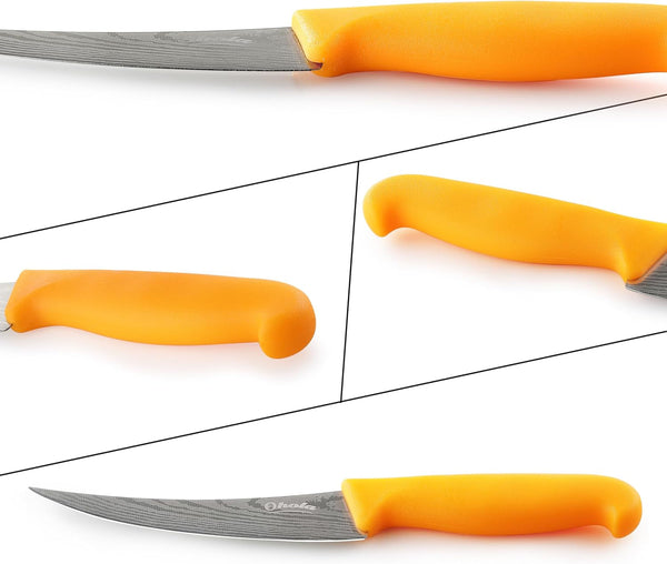 2PCS Curved Boning Knife, OHOLA 6 Inch Deboning Knife, Premium Stainless Steel Fillet Knife with Ergonomic PP Hanlde, Great for Meat, Fish, Poultry, Cutting, Trimming, Dishwasher Safe2