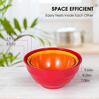 Mixing Bowl Set with Lids, 6 Piece Melamine Nesting Bowl Set for Pasta Baking Salad Mixing, Set of 3, Three Colours,2